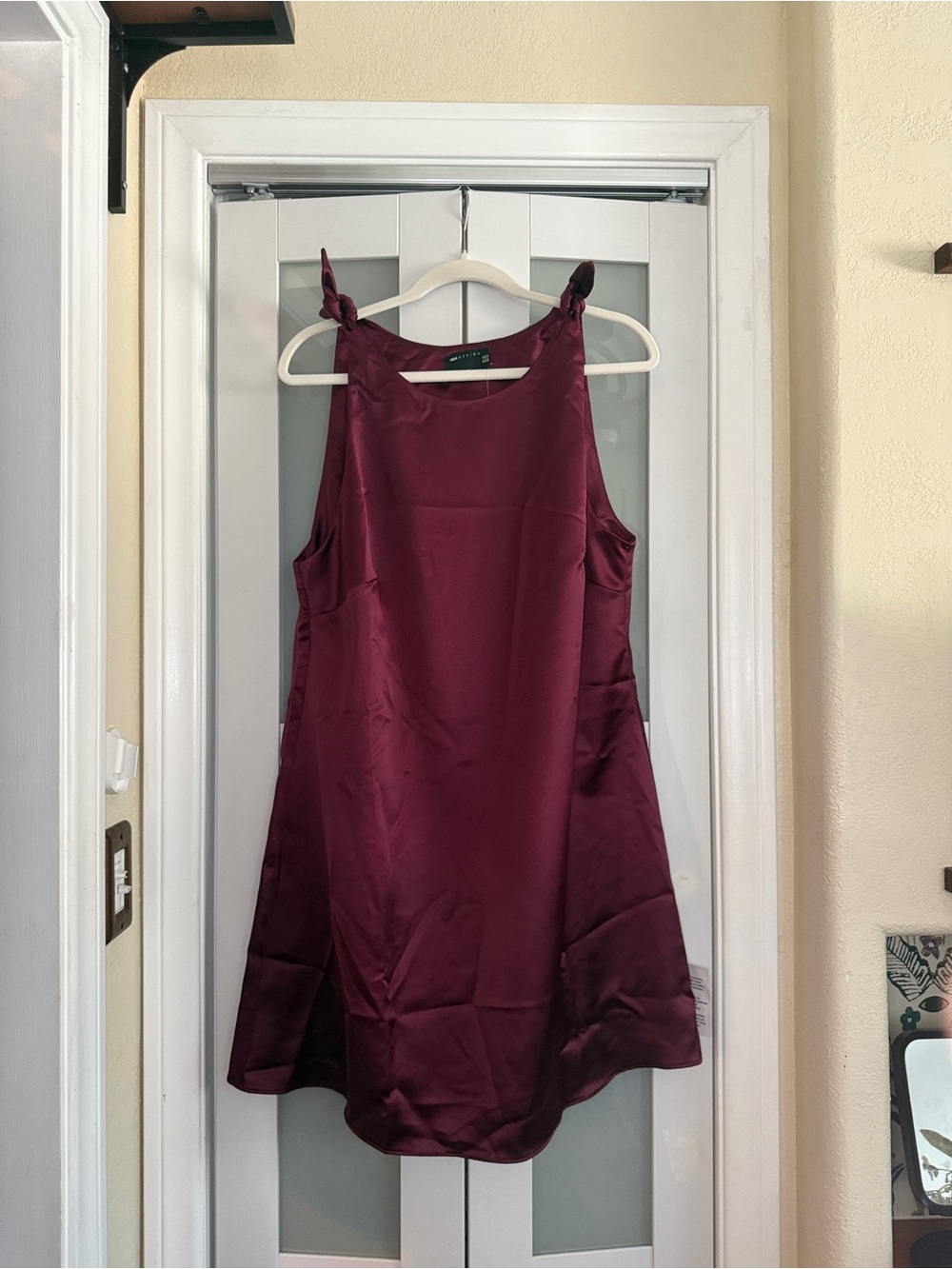 ASOS Burgundy Red Satin Bow Shoulder Mini Shift Holiday Cocktail Dress US 12 NWT